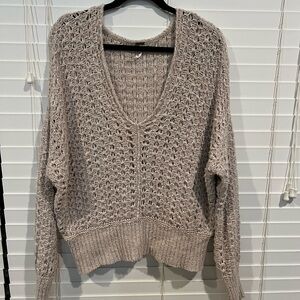 Free People Cozy Knit V-Neck Sweater - Taupe